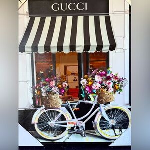 GUCCI Store Front Floral Bicycle Canvas Wall Decor New